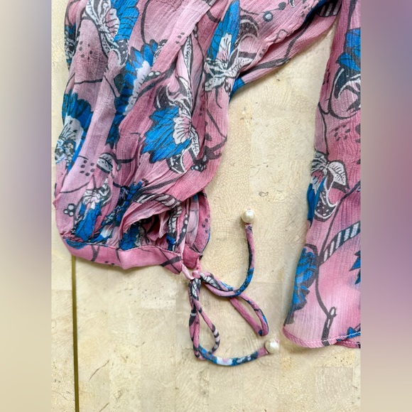 Cleobella Women's Pink Floral Lotus Print Emily Blouse Shirt Small - Picture 5 of 10